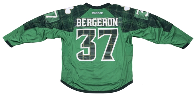 2017 Patrice Bergeron Warm Up Worn Boston Bruins St. Patricks Day Jersey Used on 3/11/17 (Bruins-MeiGray LOA)